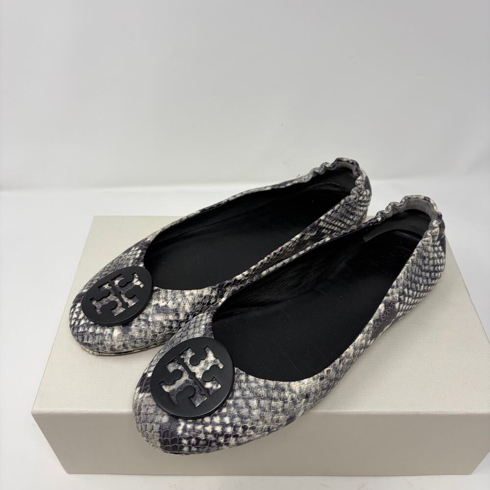 Tory Burch Reva Snake Print Leather Ballet Flats (7.5)